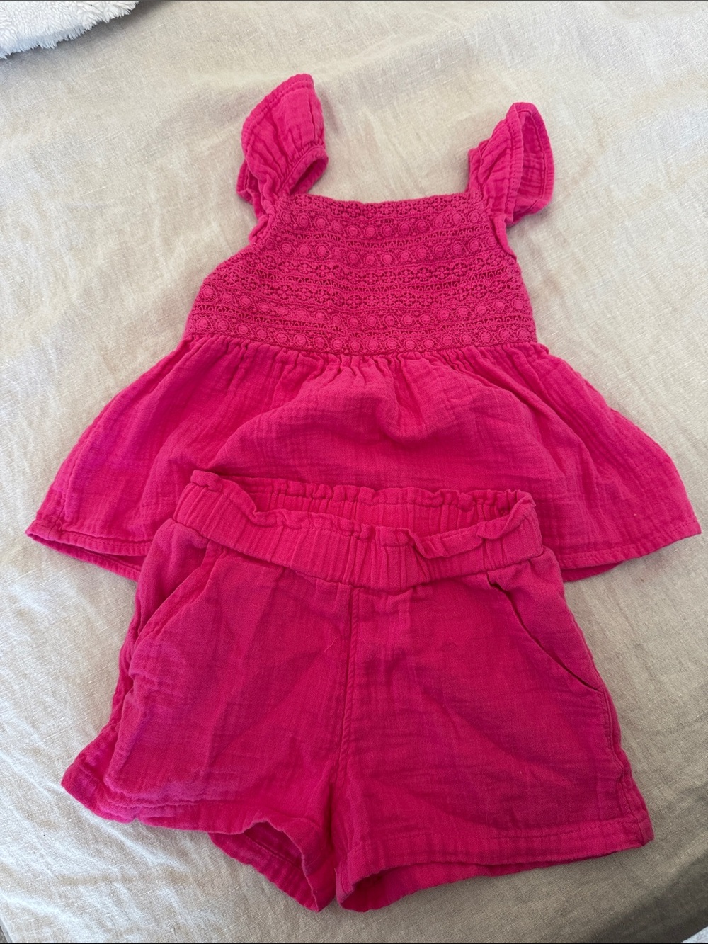 Cat & Jack Hot Pink Smocked Tank Top and Elastic-Waist Shorts Set